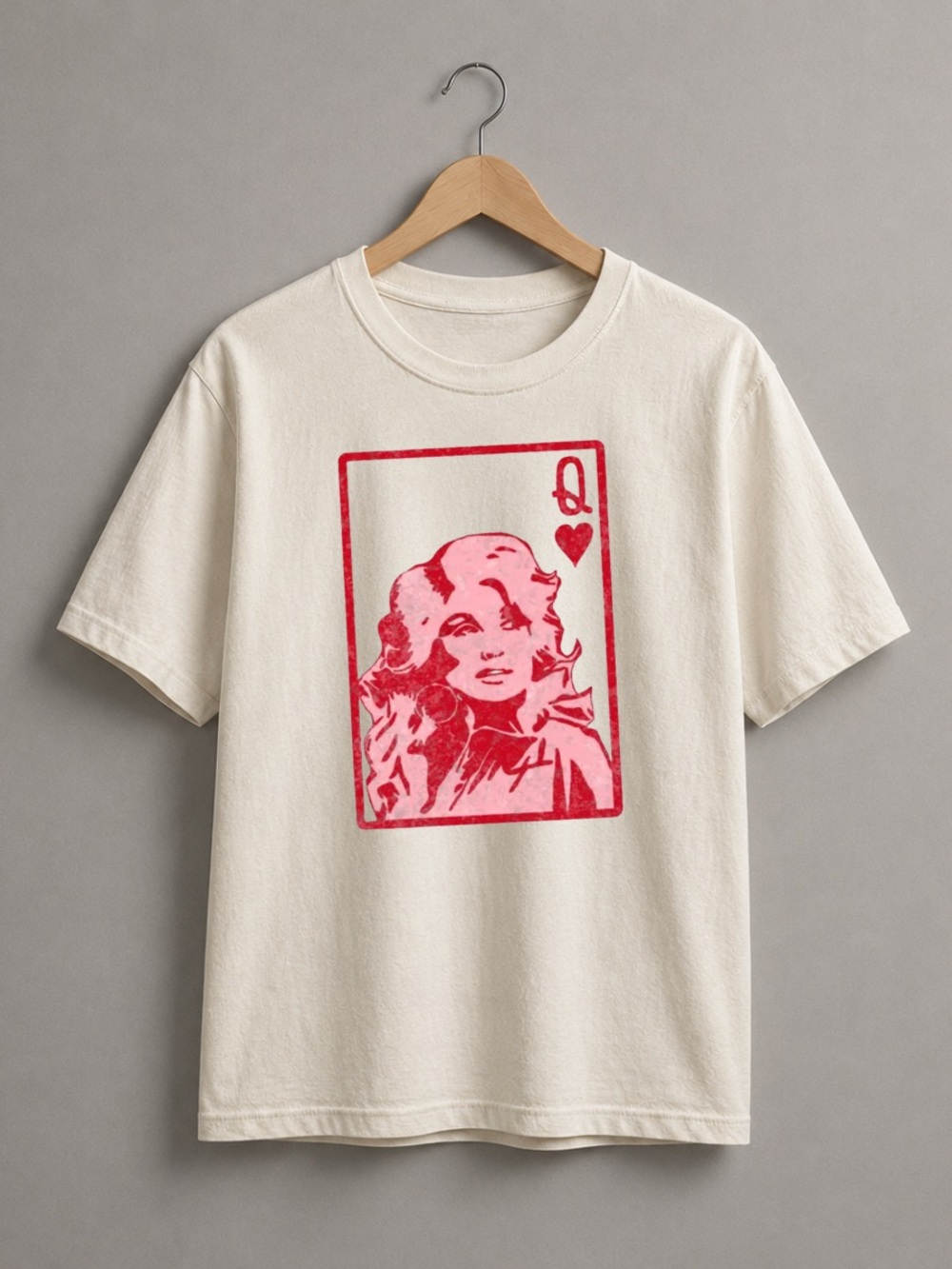 Off White Tee with Pink Queen of Hearts Graphic | Dolly Parton
